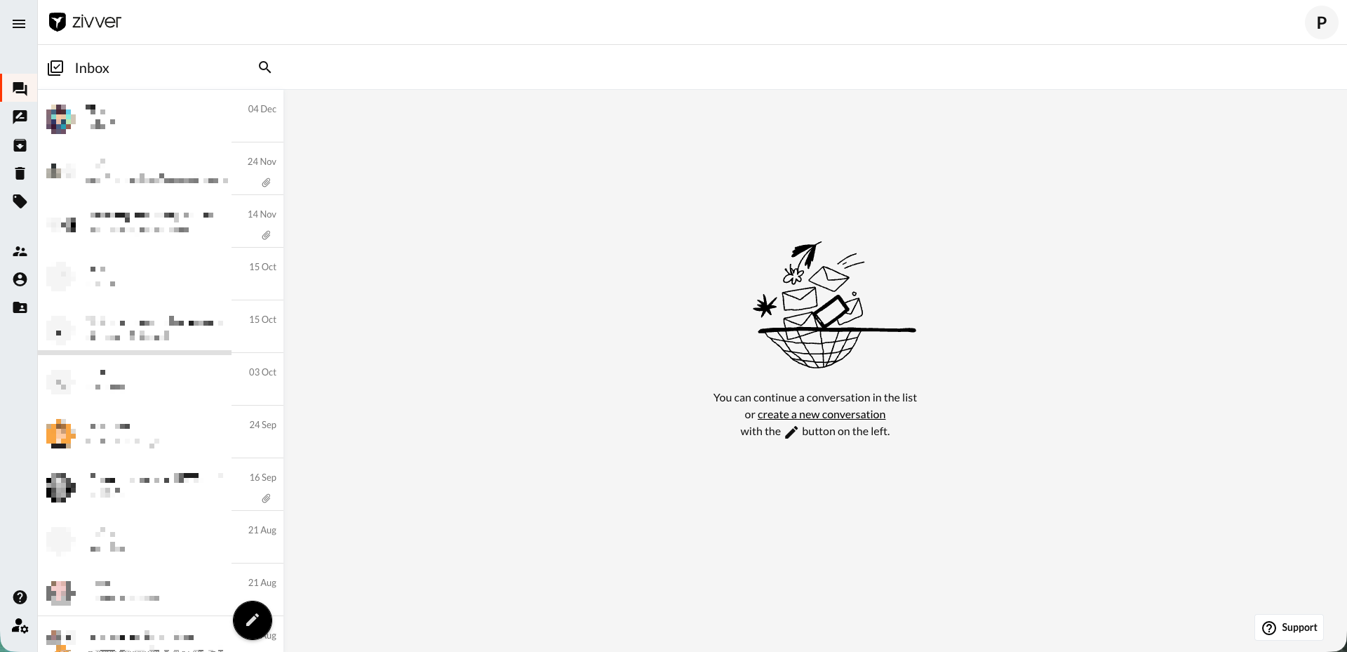 Schematic image of the Inbox in the Zivver WebApp
